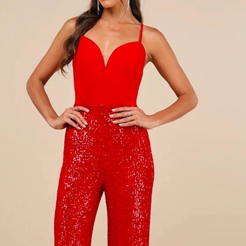 Lulus Red Sequin Jumpsuit